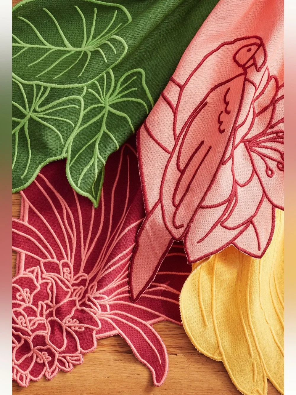 NWT Farm Rio x Anthropologie Embroidered Napkin, Set of 2 in Red Berry